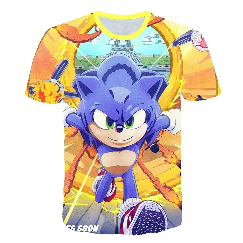 Sonic T Shirt Cartoon Game Short Sleeve Boys Girls.