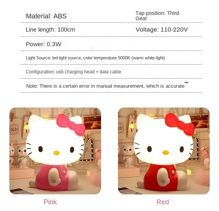 Hello Kitty 3D LED Small Night Lamp Touch Plug-in Baby Feeding home Bedroom Dreamy Sleep Light Eye Protection Bedside Room Decor