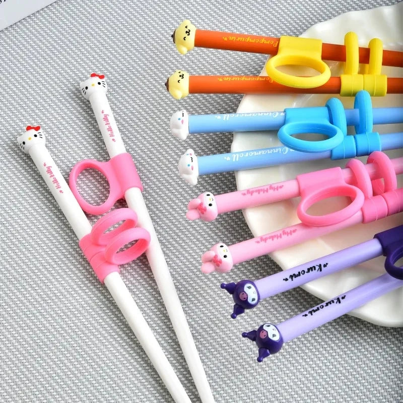Kawaii Sanrio Hello Kitty Chopsticks Anime Cinnamoroll Kuromi Kids Fast Practice Finger-Cot Chopsticks Tsupplies Ableware Gift
