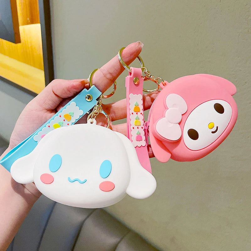 Kawaii Sanrio Hello Kitty Kuromi Silicone Coin Purse Cinnamoroll Keychain Wallet