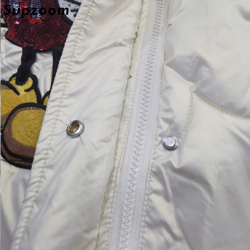 Disney New Arrival Brand Clothing Top Fashion Mickey Mouse Embroidery Loose Cardigan Winter Coat Casual Cotton-padded Jacket