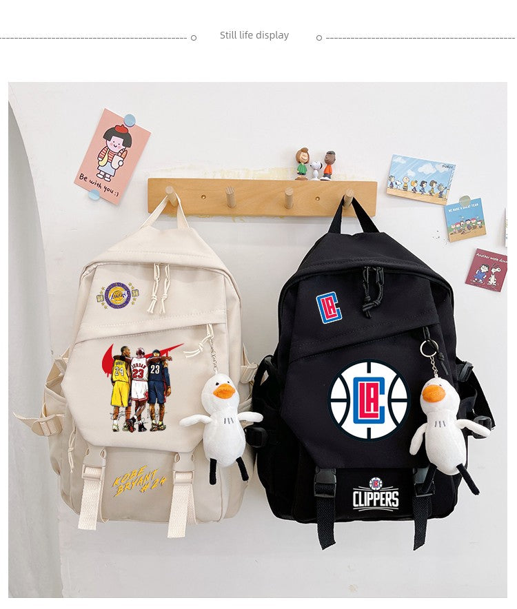 Men's Kobe-themed schoolbag suitable for high school and primary students in grades 3 to 6, featuring a Lakers James 24 NBA design with large capacity.