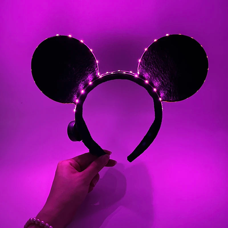 Cartoon LED Mouse Ears Headband for Boys and Girls Birthday Party Black Headwear Costume Cosplay Decoration Flashing Hairband