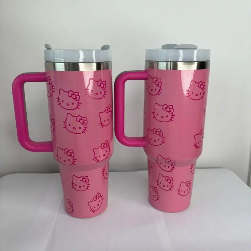 40 Oz Sanrio Hello Kitty Stainless Steel Insulated Mug Pink with Handle Straw Mugs Large Capacity Thermos Drinks Coke Coffee Mug