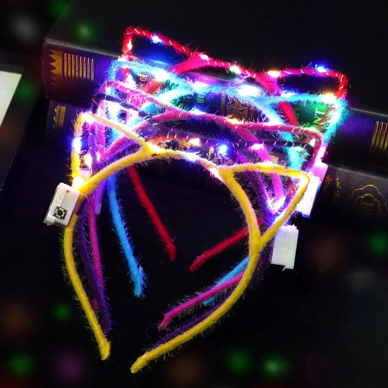 10Pcs LED Glow Cat Bunny Ear Horn Hairband Light Up Flower Rattan Headband Women Girl LED Neon Birthday Wedding Party Supplies
