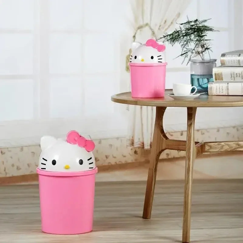 Sanrio Cartoon Hello Kitty Design Trash Can Household Flip Trash Can Living Room Bedroom Bathroom Coffee Table Desktopstoragebin