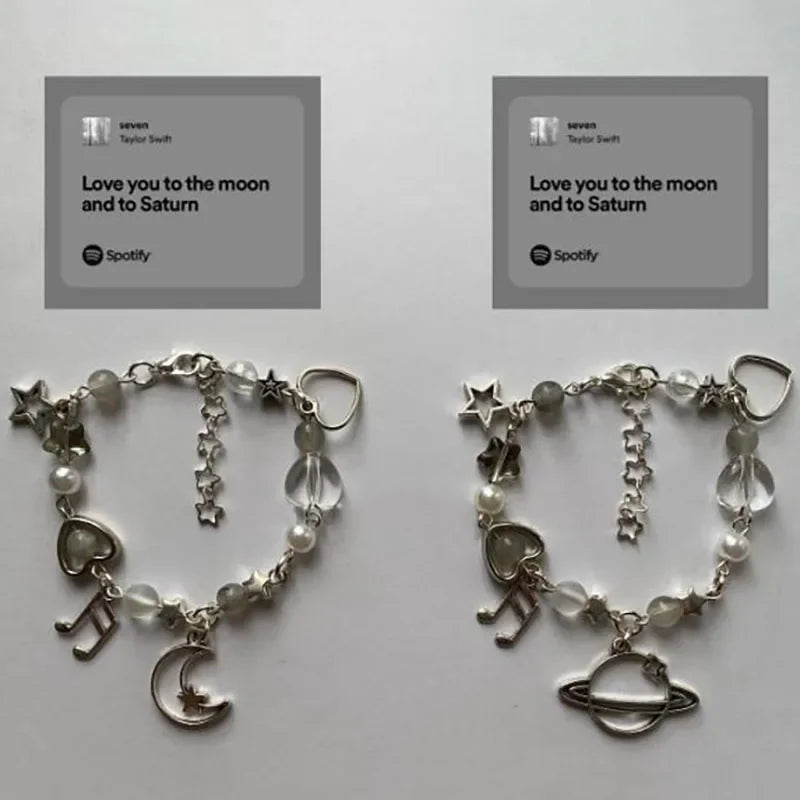 Saturn Moon charm bracelet women Handmade Taylor Swift