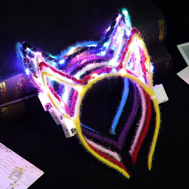 10Pcs LED Glow Cat Bunny Ear Horn Hairband Light Up Flower Rattan Headband Women Girl LED Neon Birthday Wedding Party Supplies