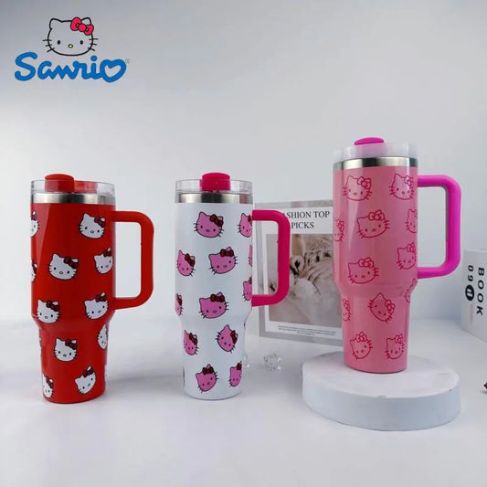 40 Oz Sanrio Hello Kitty Stainless Steel Insulated Mug Pink with Handle Straw Mugs Large Capacity Thermos Drinks Coke Coffee Mug