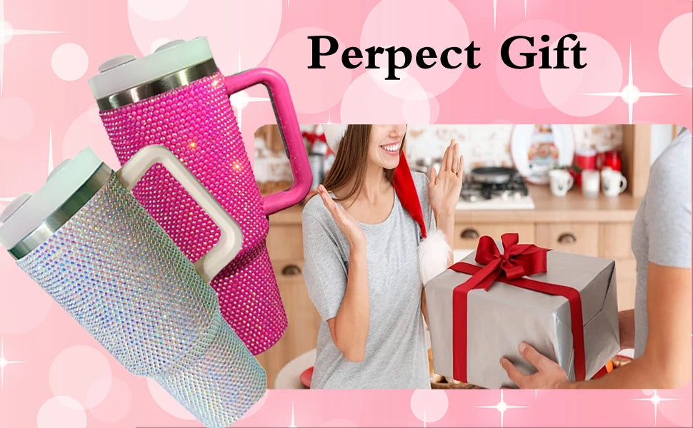 40oz Rhinestone Tumbler Straw Cup Stainless Steel Glitter Diamond Women Coffee Mug Large Travel Car Shiny Thermoses Water Bottle