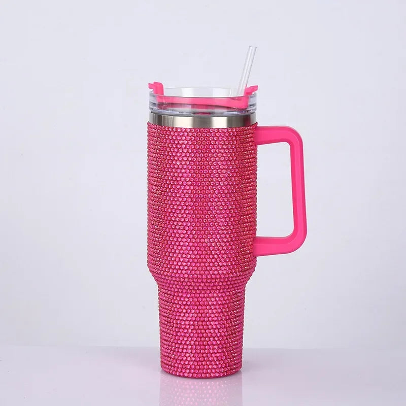40oz Rhinestone Tumbler Straw Cup Stainless Steel Glitter Diamond Women Coffee Mug Large Travel Car Shiny Thermoses Water Bottle