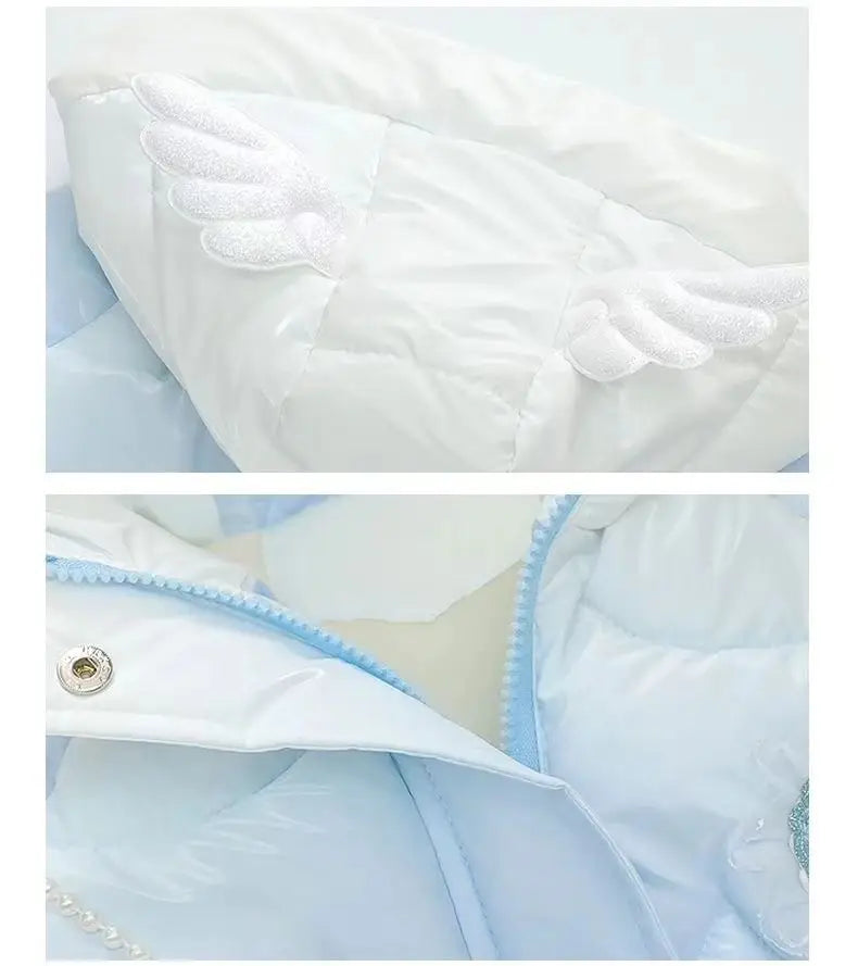 2025 Winter Baby Girls down Jacket Children Frozen Elsa Hooded Coats with Bag Kids Warm Plush Windbreaker Coat Princess Costumes
