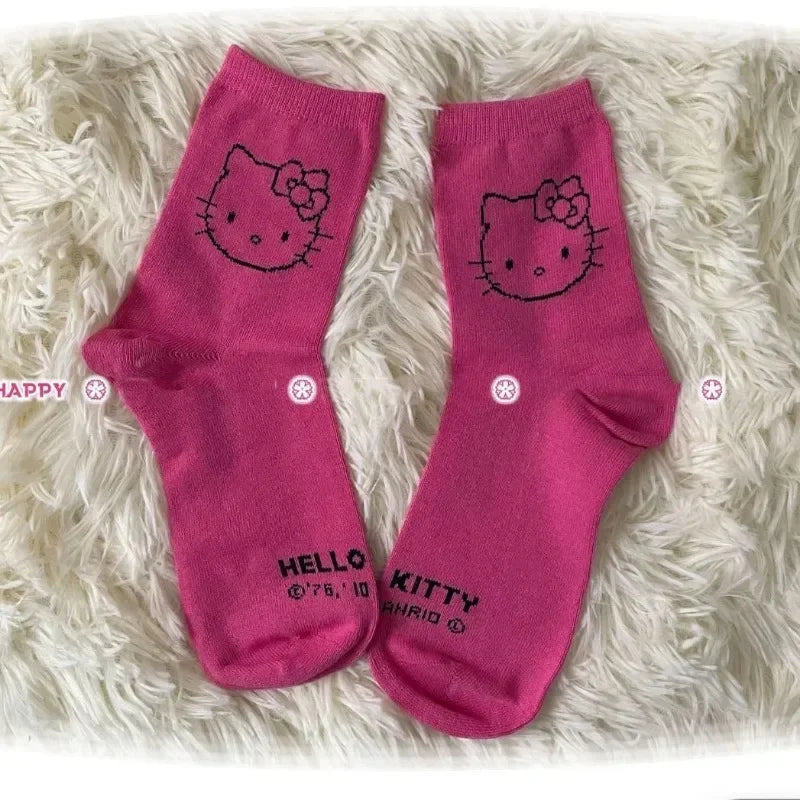 3 PairsHello Kitty Socks for Girls Crew Socks Funny Sanrio Accessories Socks Women Rosered Black White Stockings