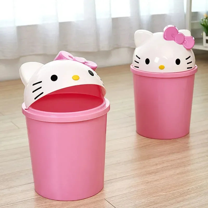 Sanrio Cartoon Hello Kitty Design Trash Can Household Flip Trash Can Living Room Bedroom Bathroom Coffee Table Desktopstoragebin