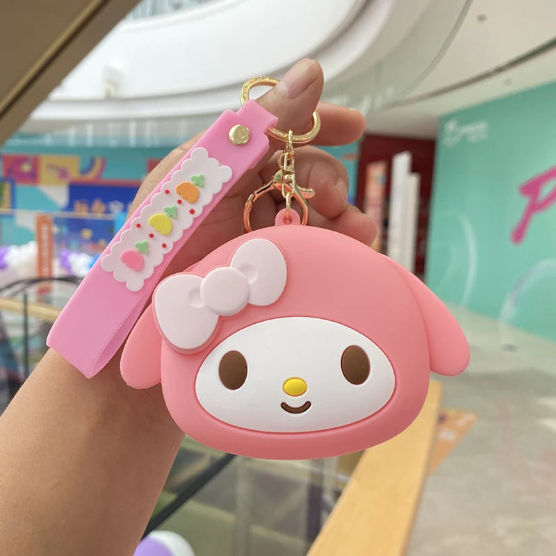 Kawaii Sanrio Hello Kitty Kuromi Silicone Coin Purse Cinnamoroll Keychain Wallet