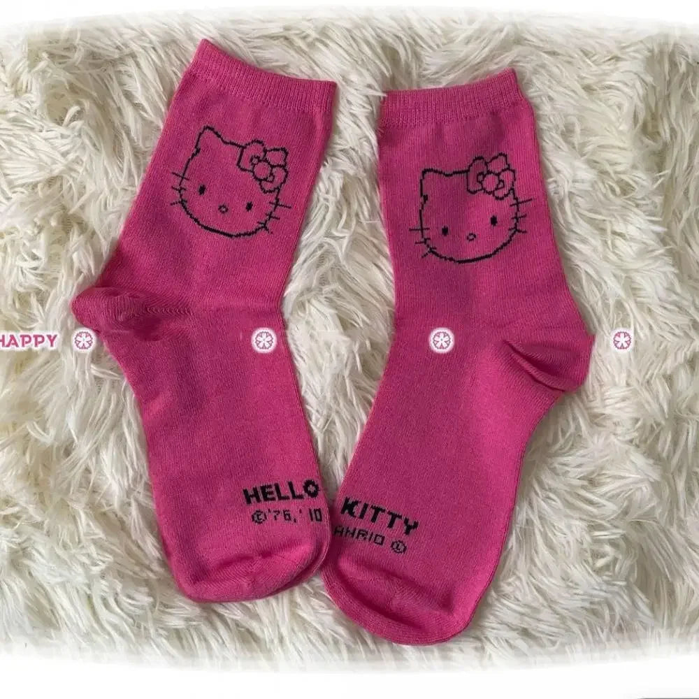 3 PairsHello Kitty Socks for Girls Crew Socks Funny Sanrio Accessories Socks Women Rosered Black White Stockings