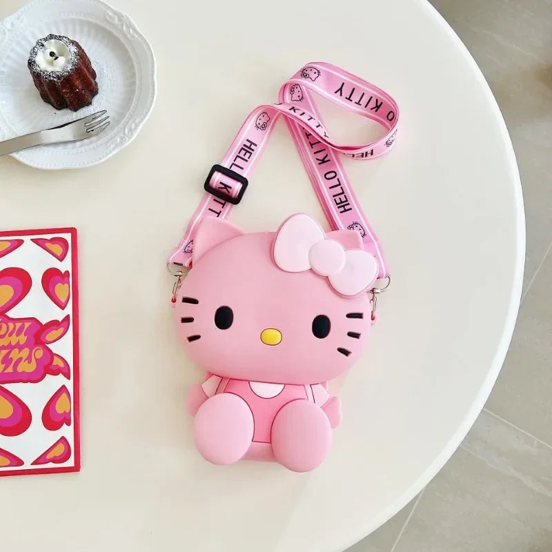 Funny Sanrio Hello Kitty Crossbody Bag for Girls - Cute Cartoon Silicone Coin Purse, Casual Shoulder Bag Kids Holiday Gift