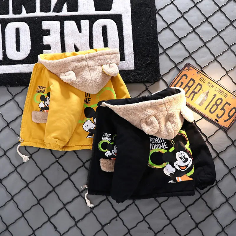 Children's Winter Coat Baby Girl Boy Mickey Mouse Cartoon Jackets 1-6Years Kids Thicken Keep Warm Hooded Outerwear Infant Clothe