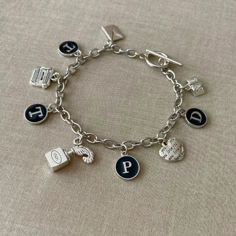 TTPD Bracelet Taylor Swift TTPD The Tortured Poets Department Album Inspired Antique Silvery Charm Bracelet Eras Swiftie Gift
