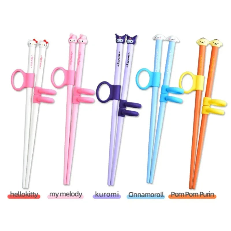 Kawaii Sanrio Hello Kitty Chopsticks Anime Cinnamoroll Kuromi Kids Fast Practice Finger-Cot Chopsticks Tsupplies Ableware Gift
