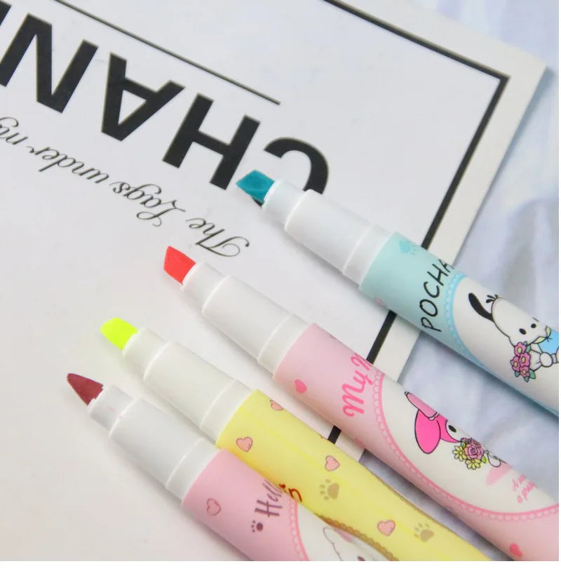 Sanrio  6Pcs Hello Kitty Highlighter Pen Set Kawaii Kuromi Cinnamoroll  My Melody Art Fluorescent Markers Pens School Office Sta