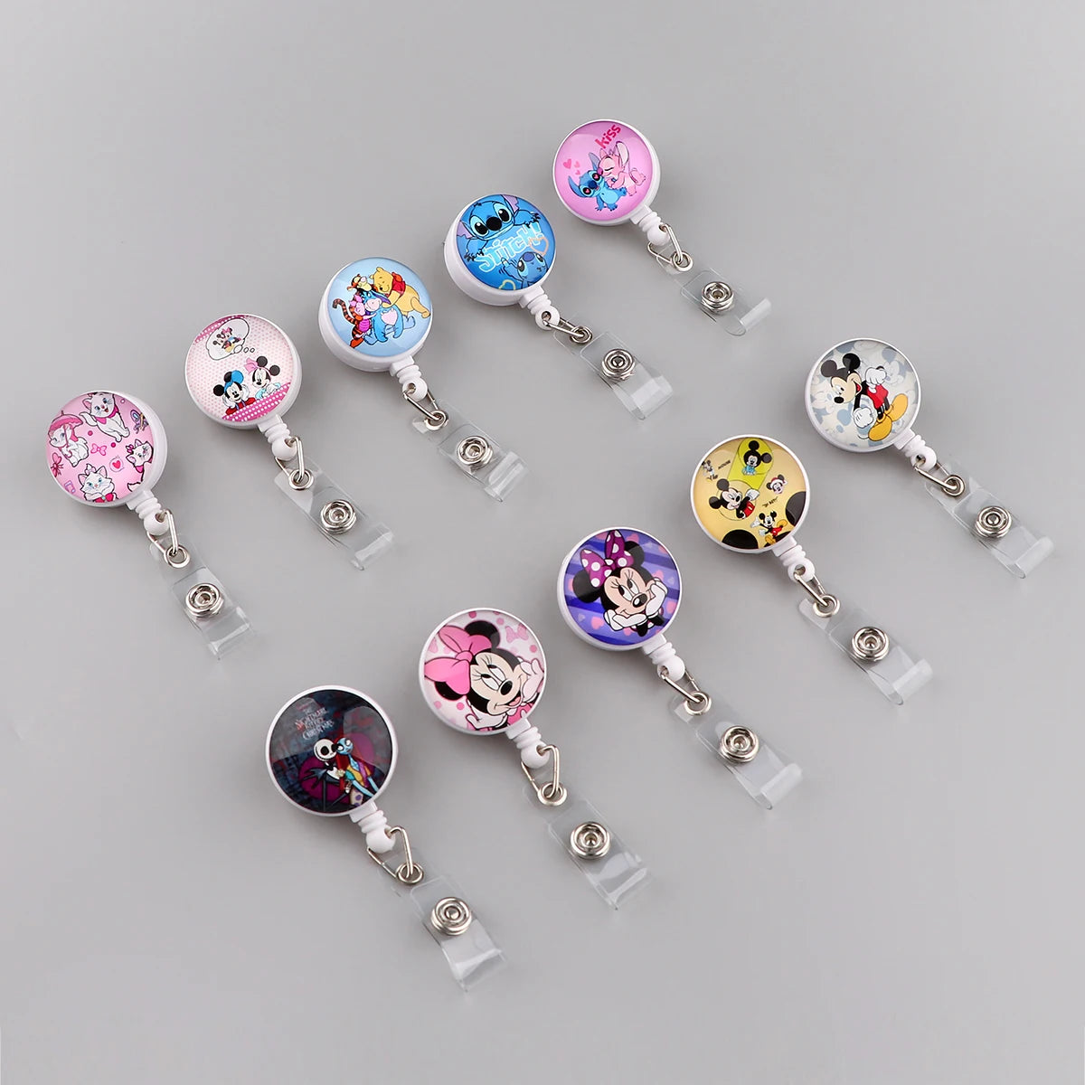 Stitch Mickey Keychain Student IC ID Card Badge Holder Yoda Retractable Nurse Badge Reel Clip Accessory Friend Kids Gift