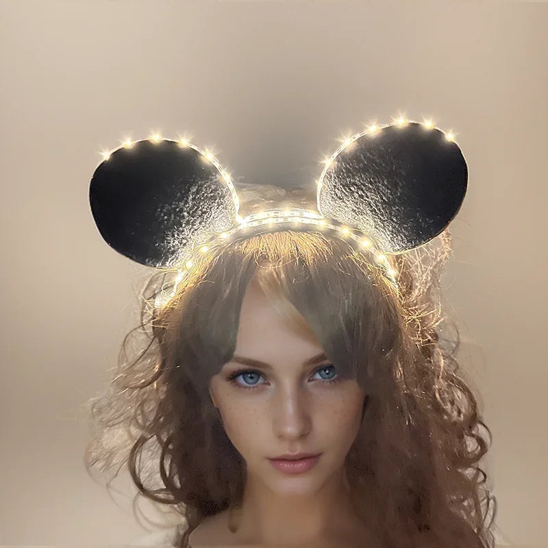 Cartoon LED Mouse Ears Headband for Boys and Girls Birthday Party Black Headwear Costume Cosplay Decoration Flashing Hairband