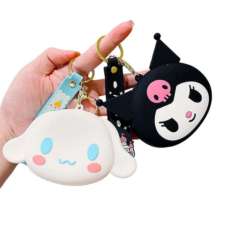 Kawaii Sanrio Hello Kitty Kuromi Silicone Coin Purse Cinnamoroll Keychain Wallet