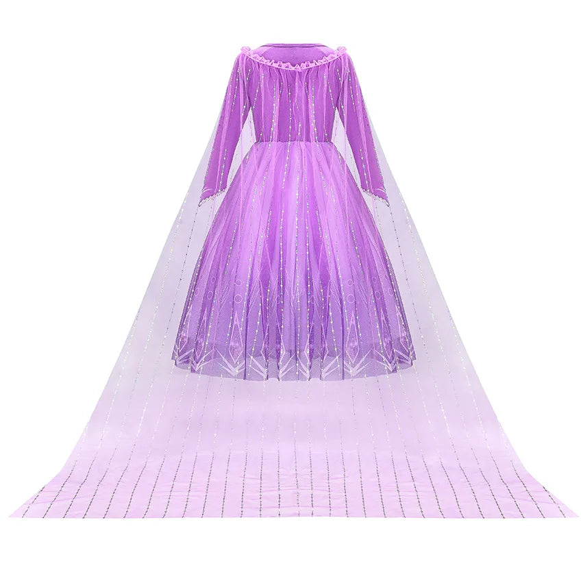 Disney  Elsa Dress Princess Cosplay Purple Sequins Long Sleeves Ball Gown