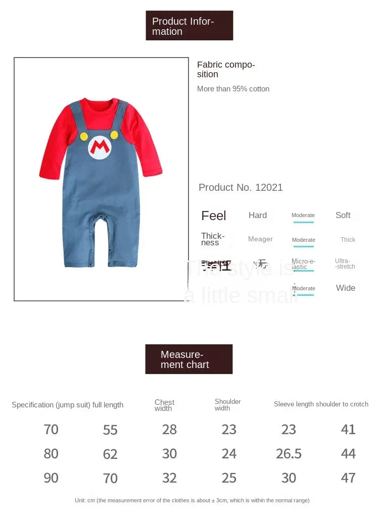 New Super Mario Bros Long sleeved Suit Baby Rompers