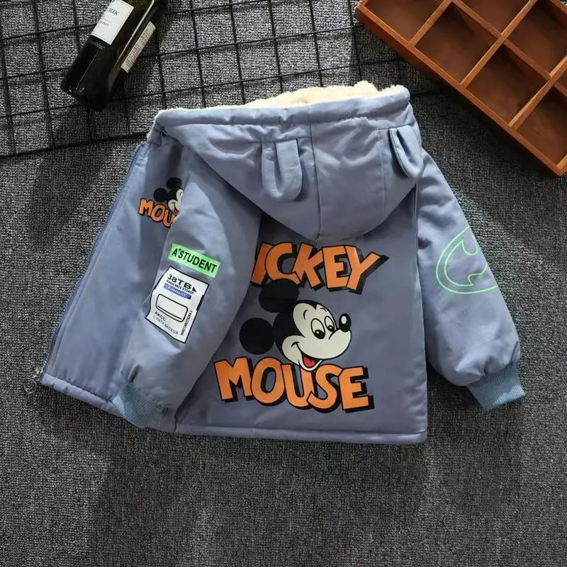 Children's Winter Coat Baby Girl Boy Mickey Mouse Cartoon Jackets 1-6Years Kids Thicken Keep Warm Hooded Outerwear Infant Clothe