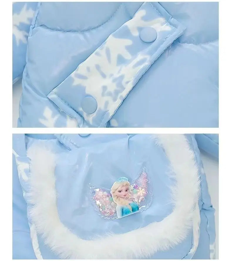 2025 Winter Baby Girls down Jacket Children Frozen Elsa Hooded Coats with Bag Kids Warm Plush Windbreaker Coat Princess Costumes