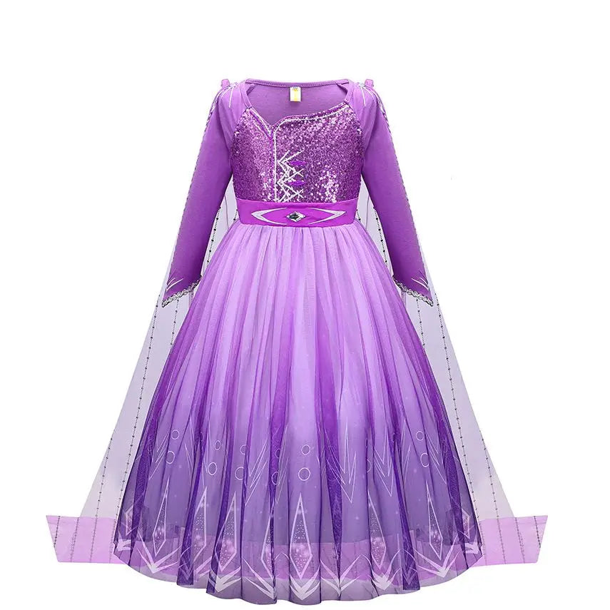 Disney  Elsa Dress Princess Cosplay Purple Sequins Long Sleeves Ball Gown