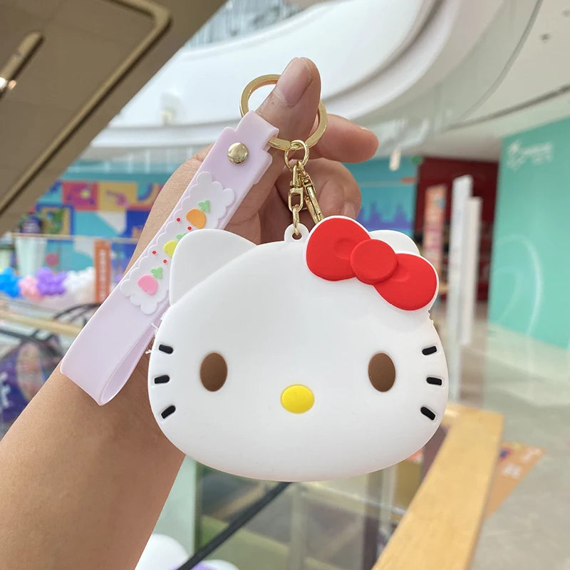 Kawaii Sanrio Hello Kitty Kuromi Silicone Coin Purse Cinnamoroll Keychain Wallet