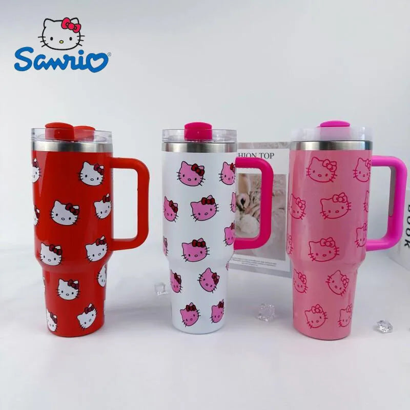40 Oz Sanrio Hello Kitty Stainless Steel Insulated Mug Pink with Handle Straw Mugs Large Capacity Thermos Drinks Coke Coffee Mug