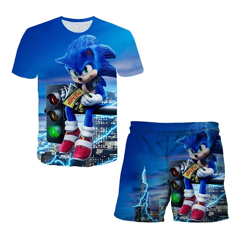Boys Sonic T-shirt/ Shorts 2 Pcs Set.