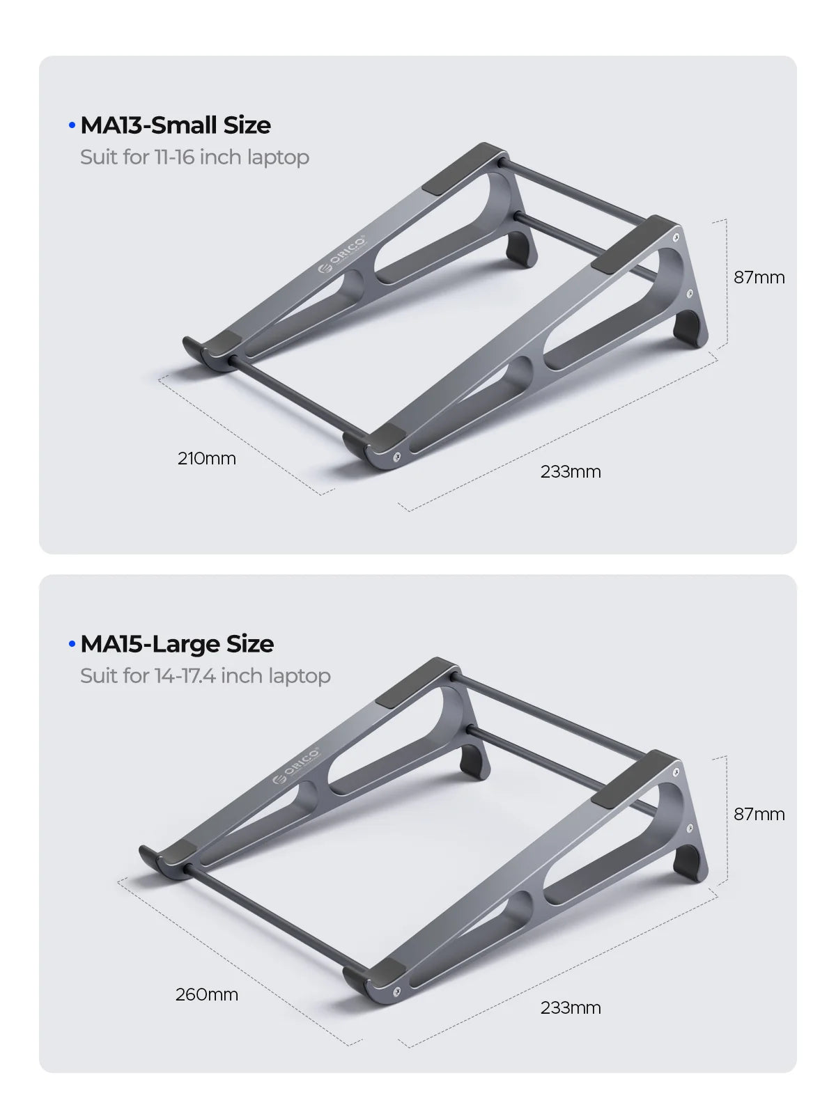 ORICO Laptop Vertical Stand Aluminium Fordable Tablet Holder 2-in-1 Stand Support Detachable for 10-17.4 inch PC Macbook Stand