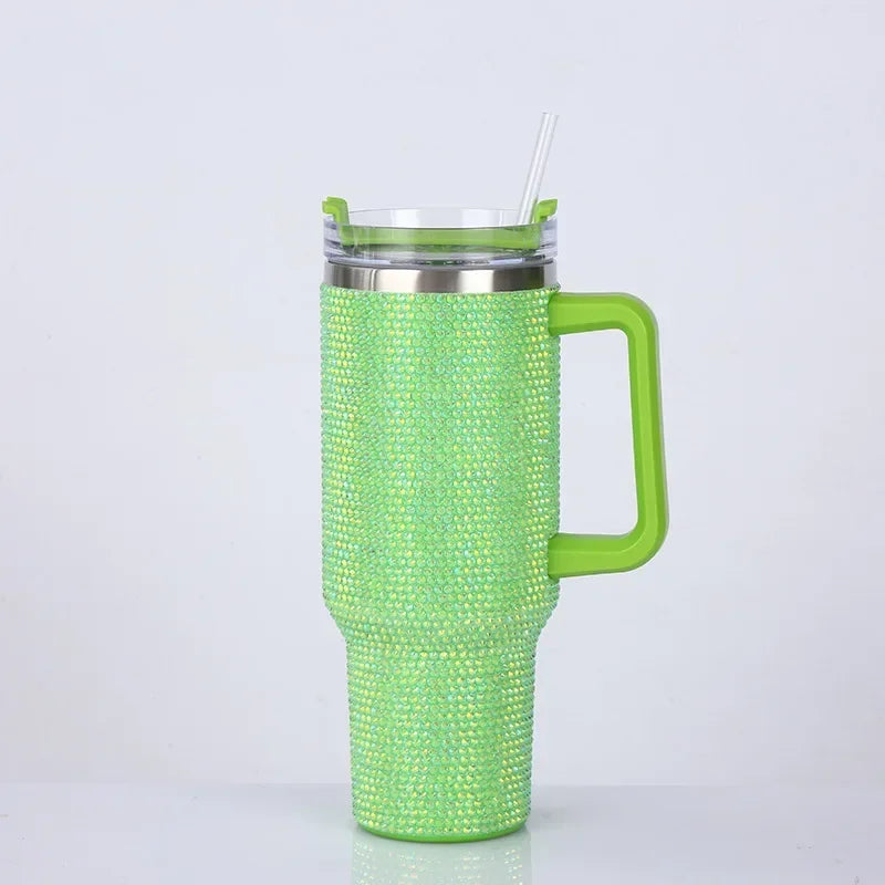 40oz Rhinestone Tumbler Straw Cup Stainless Steel Glitter Diamond Women Coffee Mug Large Travel Car Shiny Thermoses Water Bottle