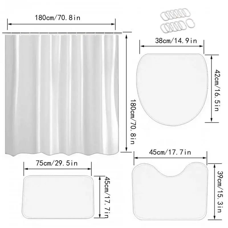 Hello Kitty 4pc  Shower Curtain Set  Shower Curtain.Carpet.Toilet Lid U-Shaped carpet.