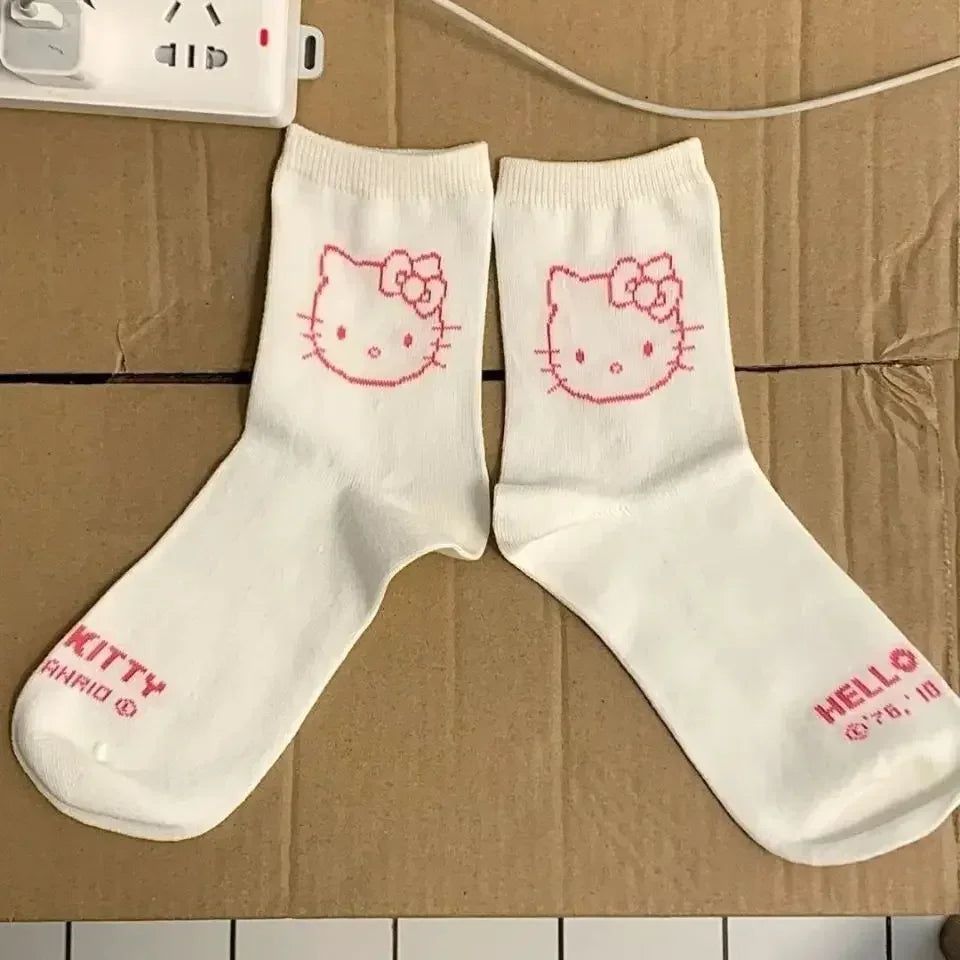3 PairsHello Kitty Socks for Girls Crew Socks Funny Sanrio Accessories Socks Women Rosered Black White Stockings