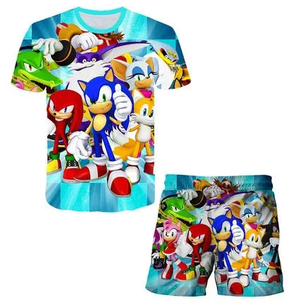 Boys Sonic T-shirt/ Shorts 2 Pcs Set.