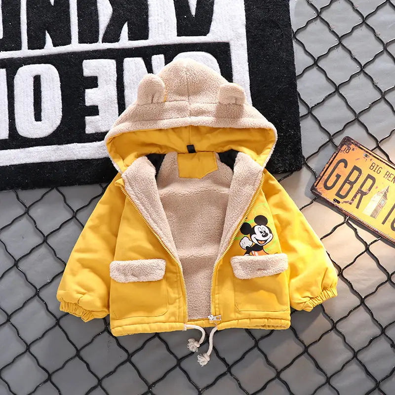 Children's Winter Coat Baby Girl Boy Mickey Mouse Cartoon Jackets 1-6Years Kids Thicken Keep Warm Hooded Outerwear Infant Clothe