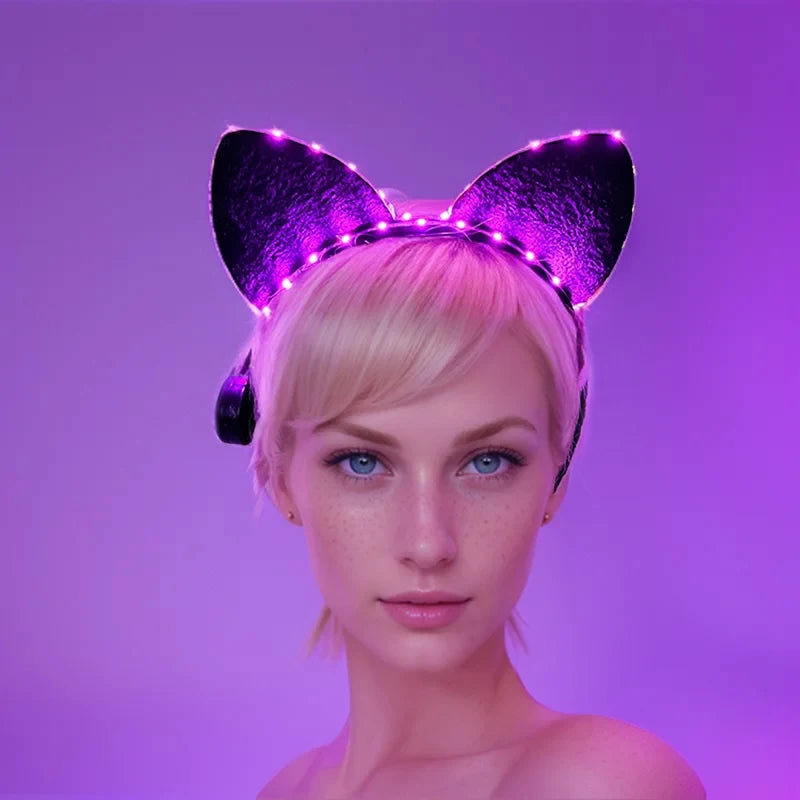 Cartoon LED Mouse Ears Headband for Boys and Girls Birthday Party Black Headwear Costume Cosplay Decoration Flashing Hairband