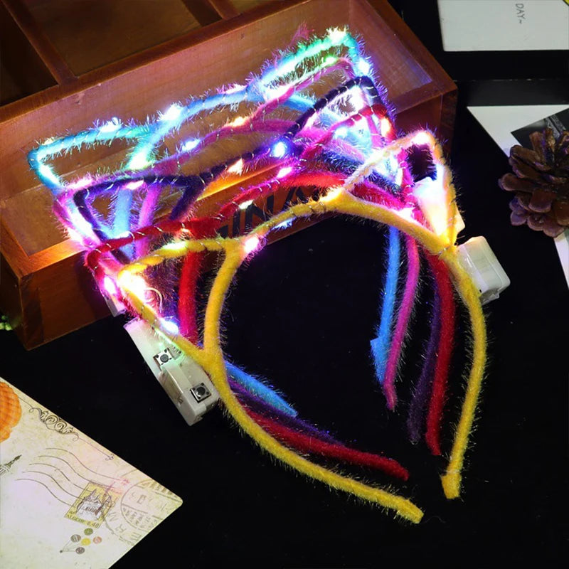 10Pcs LED Glow Cat Bunny Ear Horn Hairband Light Up Flower Rattan Headband Women Girl LED Neon Birthday Wedding Party Supplies