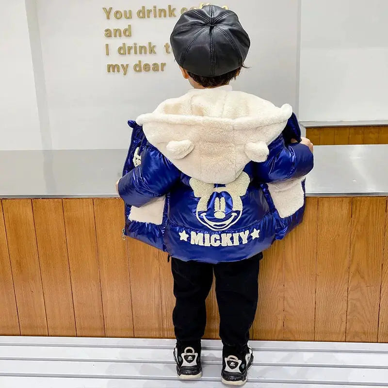 Baby Girls Boys down Jacket 2024 Winter Coats Children Clothes Mickey Mouse Hooded Windbreaker Coat for Kids Warm Plush Parka