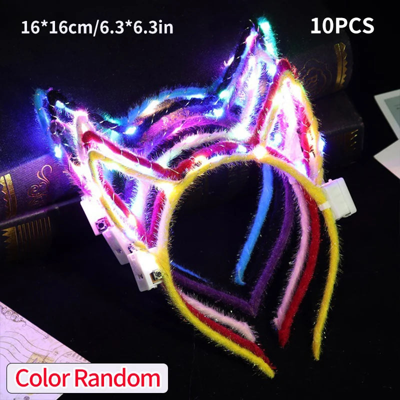 10Pcs LED Glow Cat Bunny Ear Horn Hairband Light Up Flower Rattan Headband Women Girl LED Neon Birthday Wedding Party Supplies