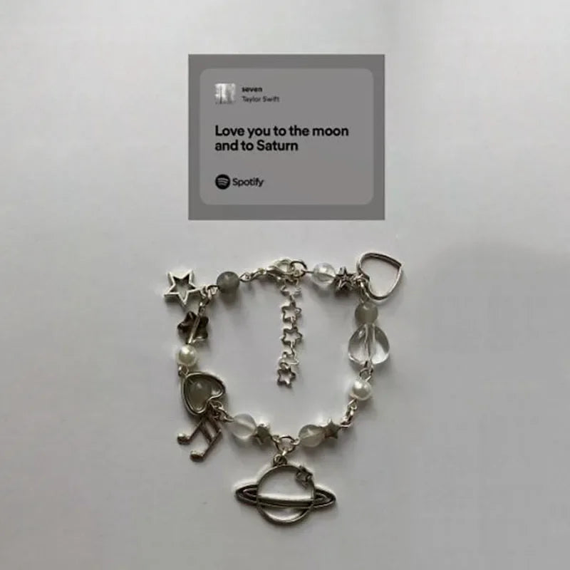Saturn Moon charm bracelet women Handmade Taylor Swift