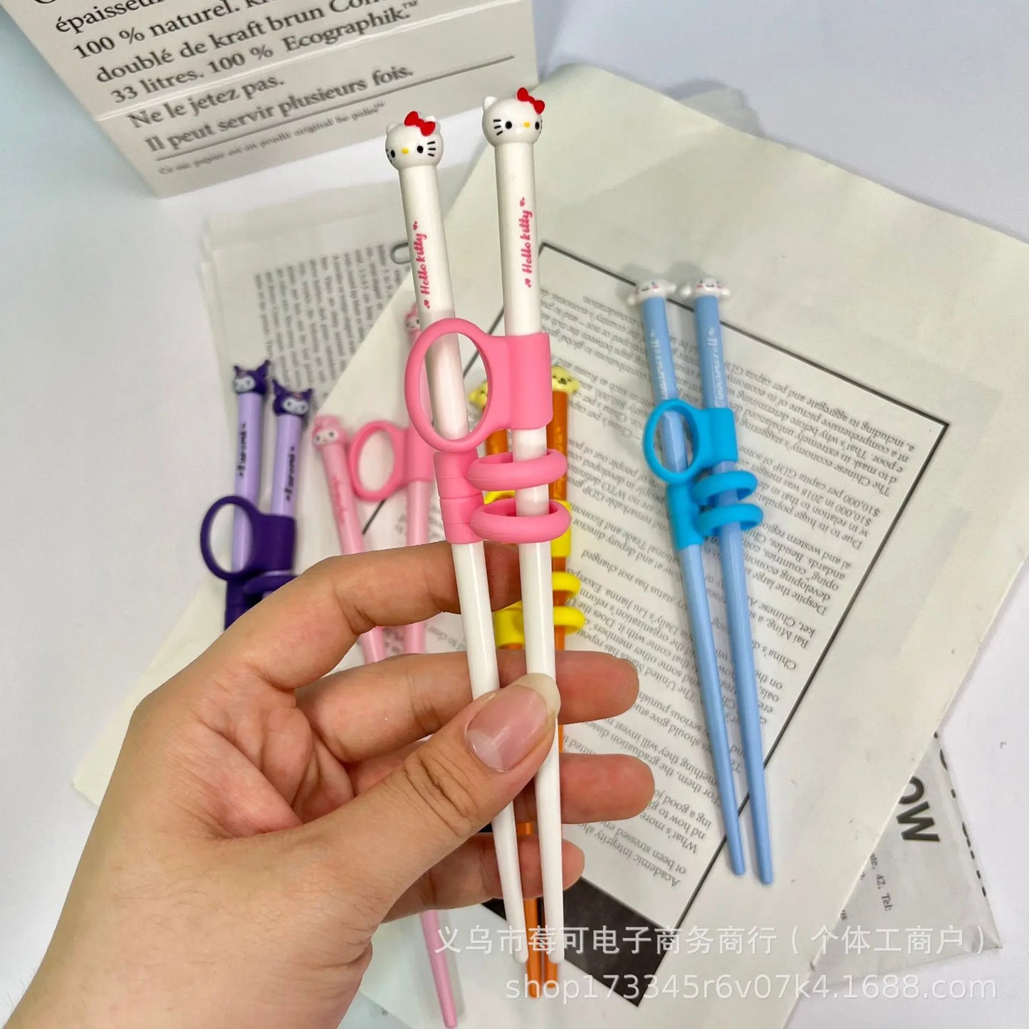 Kawaii Sanrio Hello Kitty Chopsticks Anime Cinnamoroll Kuromi Kids Fast Practice Finger-Cot Chopsticks Tsupplies Ableware Gift