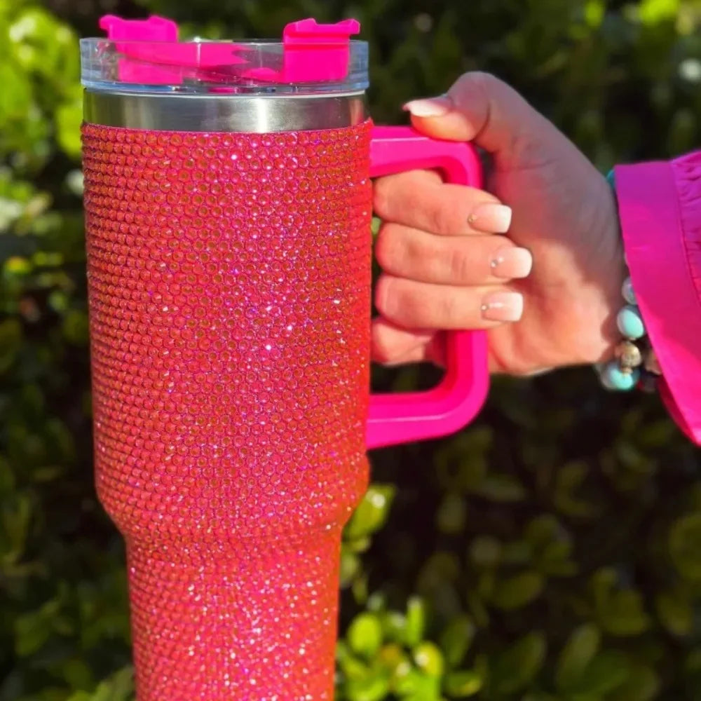 40oz Rhinestone Tumbler Straw Cup Stainless Steel Glitter Diamond Women Coffee Mug Large Travel Car Shiny Thermoses Water Bottle