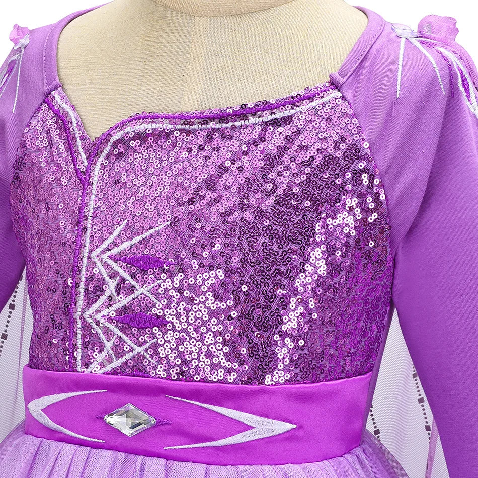 Disney  Elsa Dress Princess Cosplay Purple Sequins Long Sleeves Ball Gown